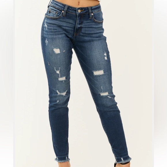 KanCan Denim - Kancan Dark Wash‎ High Rise Skinny Jeans Size 9/28 Distressed Casual Everyday